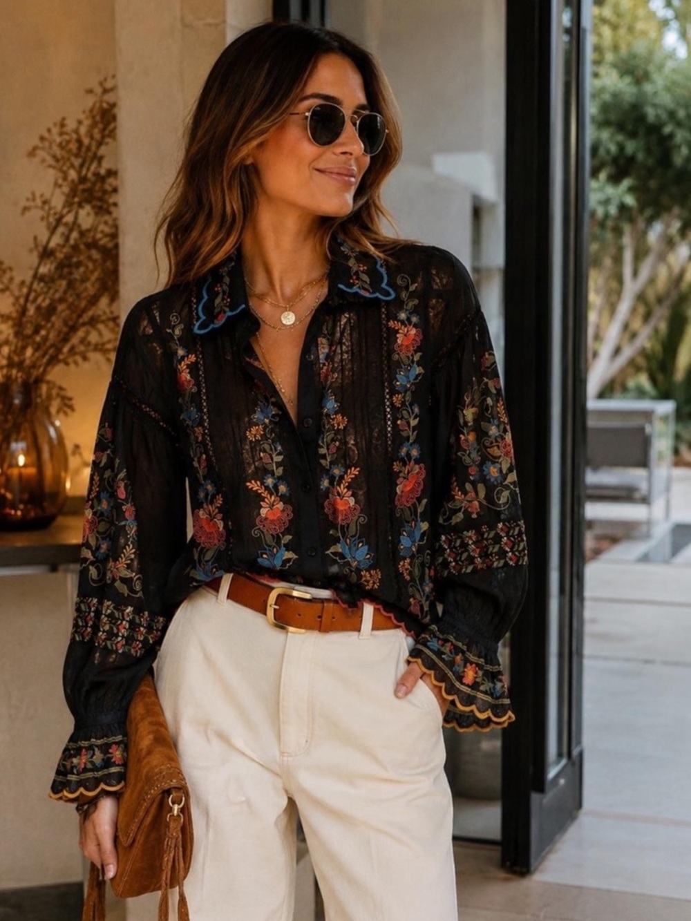 FARM Rio Navy Blue Floral Garden Printed Wavy Hem Blouse Size Size XXS NWT